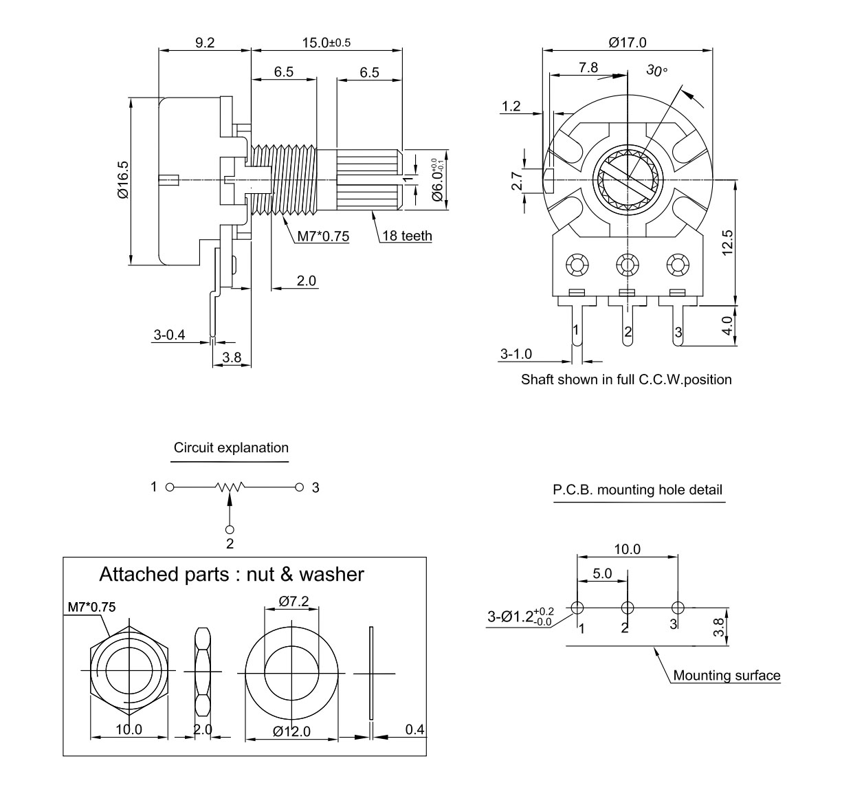 16mm potentiometer datasheet
